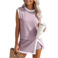 thumbnail image 3 of Skirt Sets Women 2 Piece Outfits Contrast Stripe Crewneck Ribbed Tank Top Split Lined Skirt Tennis Summer Tracksuits Purple Pink S, 3 of 5
