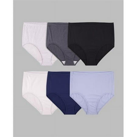 Ladies Plus Fit for Me Comfort Covered Cotton Panty Briefs  Assorted Color - Size 9 - Pack of 6