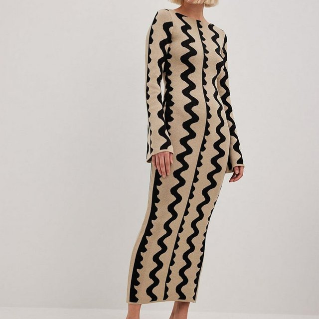 Robe Maxi Moulante pour Femmes Robe en Tricot à Rayures Ondulées Robe de Soirée (Kaki m)