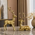 thumbnail image 3 of Lypsnake Christmas Resin Reindeer Figurine Set Of 2, Metallic Gold Finished Standing & Lying Deer Statues With Elegant Antler, Tabletop Ornament For Modern Home Decor, 3 of 7