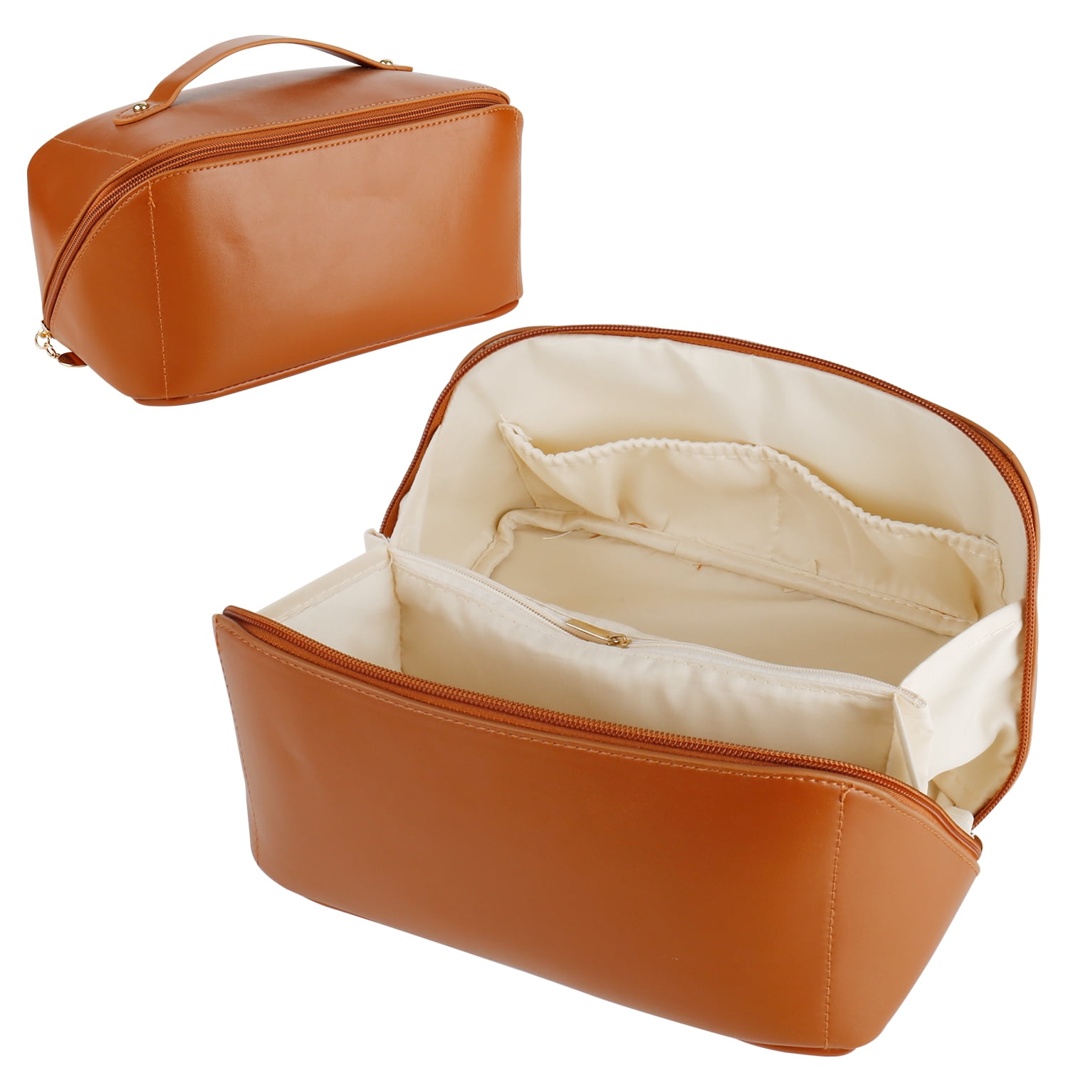 NBPOWER Travel Makeup Bag for Women, Portable Large Capacity Cosmetic Bag, PU Leather Waterproof