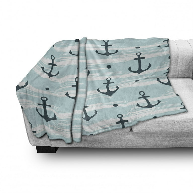 Anchor Soft Flannel Fleece Throw Blanket Pattern with Anchors Modern Adventurous Striped Coastline Marine Cozy Plush for Indoor and Outdoor Use 50 x 70