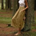 thumbnail image 5 of Mrat Work Skirts for Women Office Women's Midi Skirts Solid Color Elastic Waist Cotton Linen Half Skirt with Pockets S-212 Khaki L, 5 of 9