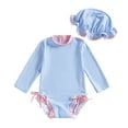 thumbnail image 2 of Baby Swimsuit Girl Girl's Striped Bow Two Piece Swimsuits with Swim Cap for Toddler Toddler Girl Bathing Suit Blue 6-12 Months, 2 of 5