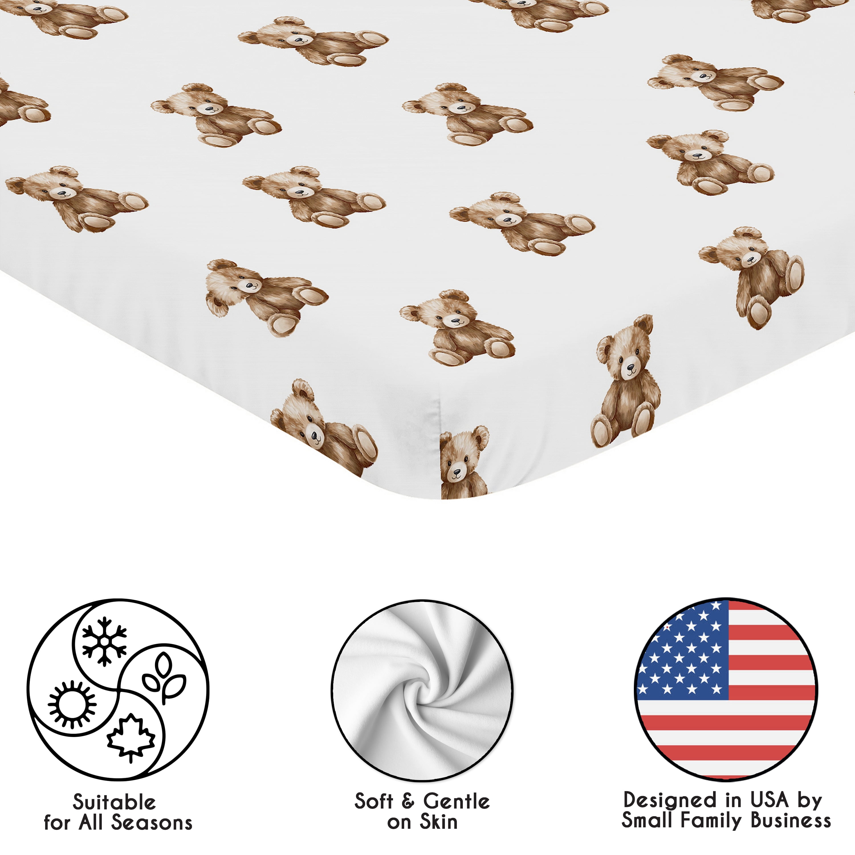 Sweet Jojo Designs Boho Teddy Bear Boy, Girl, Unisex/Gender Neutral Mini Fitted Crib Sheet