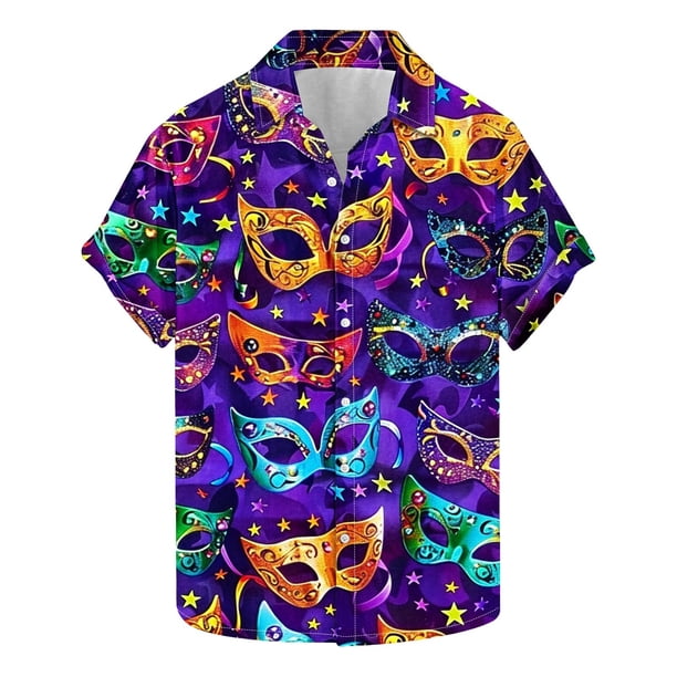 Hombres Botón Arriba Camisas Carnaval Impreso Cuello de Manga Corta, Moda Casual Top para el Ocio Y las Vacaciones