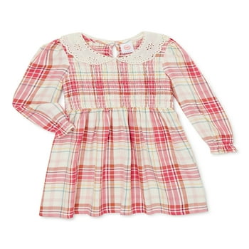 Wonder Nation Baby and Toddler Girls Long Sleeve Smocked Dress, Sizes 12M-5T