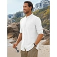 thumbnail image 3 of OALUXE Men's Linen Shirts Long Sleeve Button Down Shirt Band Collar Casual Summer Beach Shirts, 3 of 7