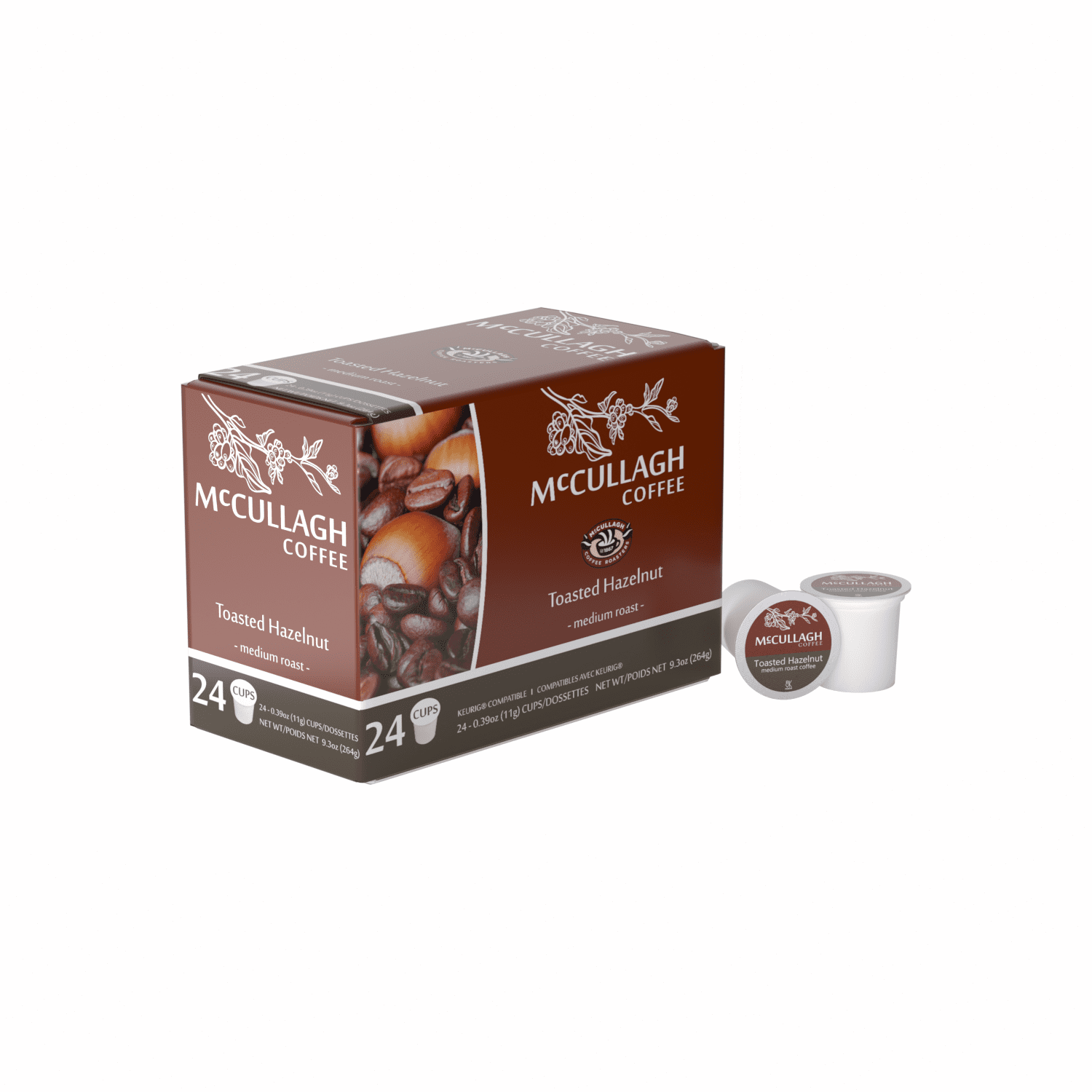 McCullagh Coffee Toasted Hazelnut Flavored Coffee Pods, Medium Roast 4/24ct for Keurig Brewers