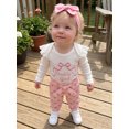 thumbnail image 6 of RUINIXCW Nebworn Baby Girl Daddy's Girl Outfit Infant Baby Girl Spring Winter Clothes Long Sleeve Bow Embroidery Romper and Belted Pants Headband Set, 6 of 9
