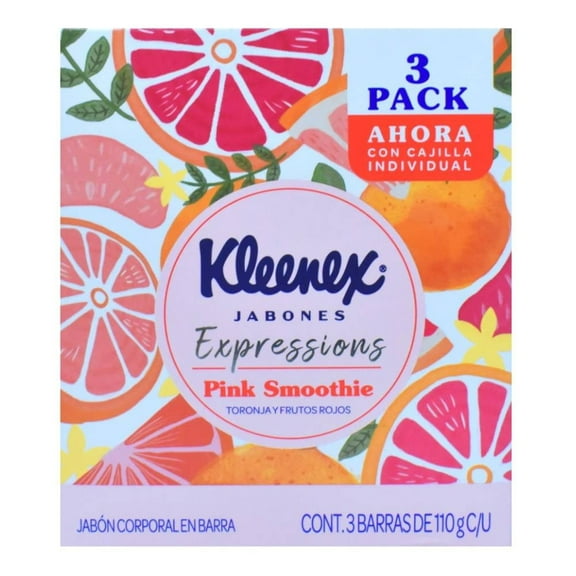 Jabón en barra Kleenex Pink smoothie Tornja y frutos rojos Rosa 3 Piezas 110 C/U