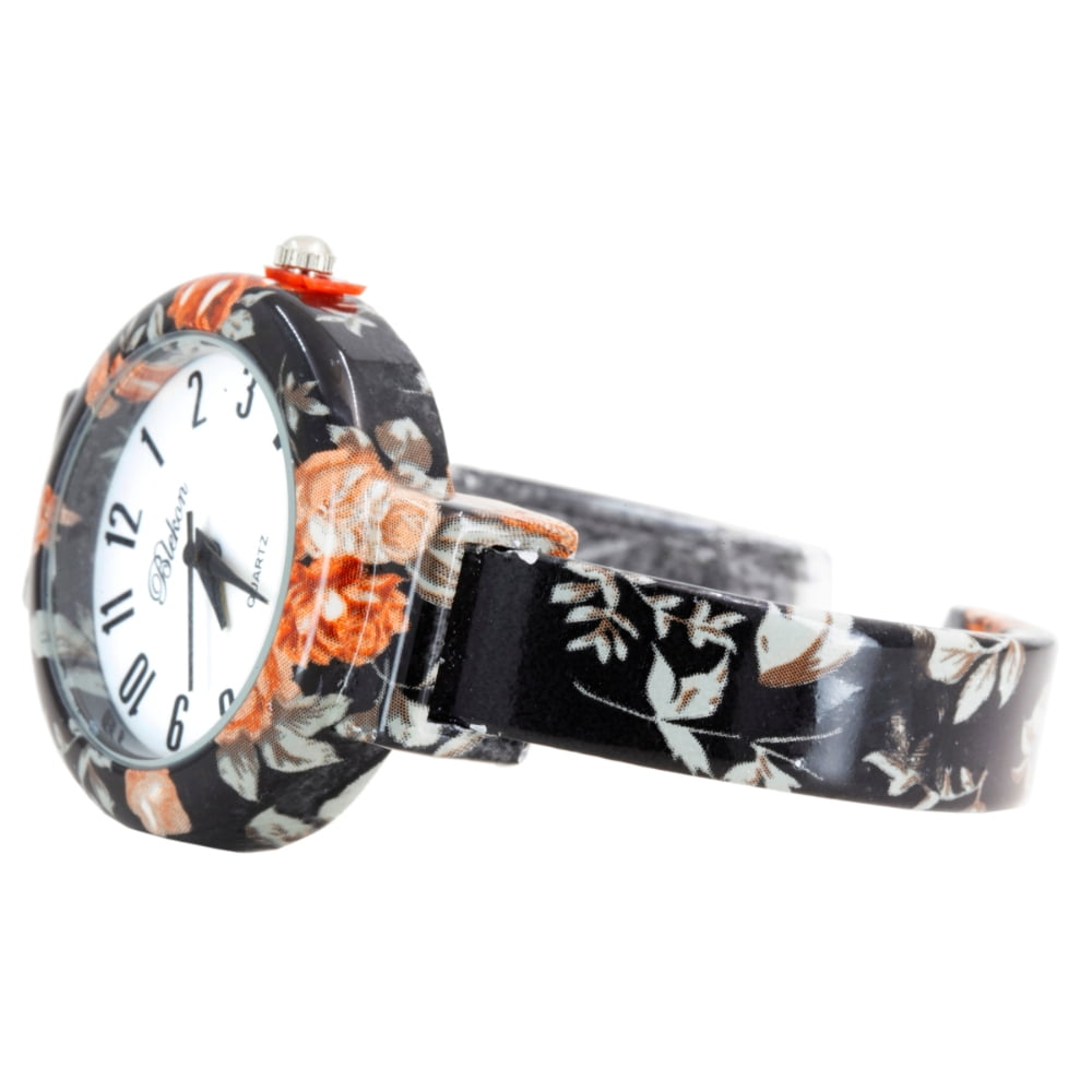 Blekon Collections Women’s Cuff Bangle Watch – Elegant Flower Design Bracelet Timepiece, Fashion Jewelry Wristwatch for Ladies, Stylish Dress Gift, Multiple Design Options