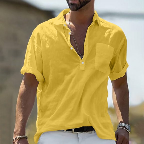 EQWLJWE Button Down Shirt Men's Casual Loose Turn Collar Print Contrast Geometric Short-Sleeved Button Down Shirt Top Blouse for Outdoor Activities