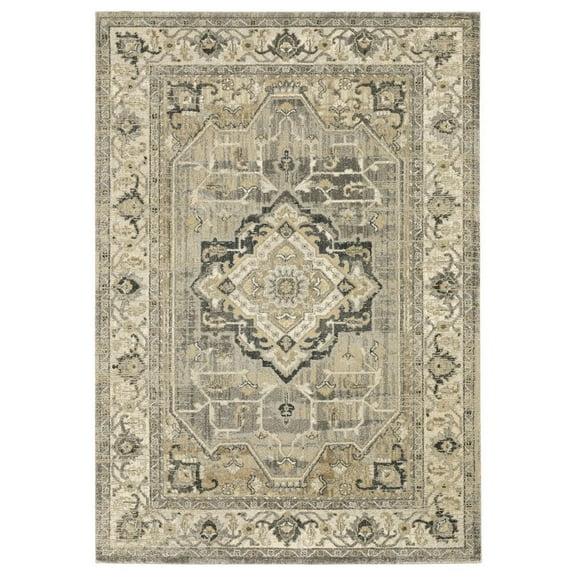 Oriental Weavers Florence Area Rug - 1805X - 7'10" x 10'10" - in Beige/ Grey - Vintage Inspired, Stain Resistant, Family and Pet Friendly , Dining, Living Room Rug