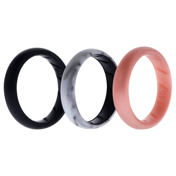 Juego de anillos sólidos BR de boda de silicona - Mármol de ROQ para mujer - Anillo de 3 x 10 mm