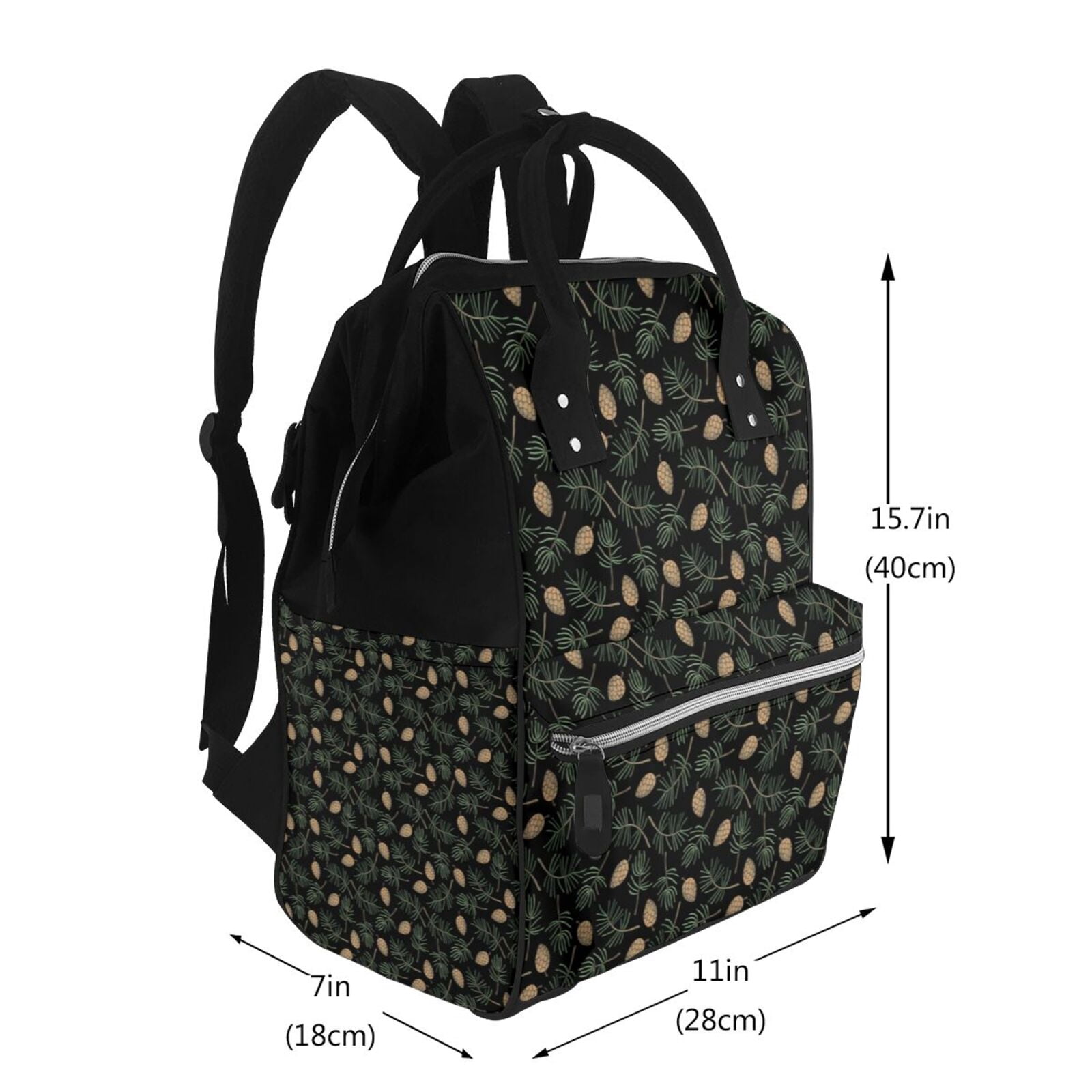 Ratiio Pine Cone Woodland Pattern Mummy Backpack - Waterproof Twill Canvas, Large Capacity Diaper Bag with Multiple Pockets and Adjustable Straps