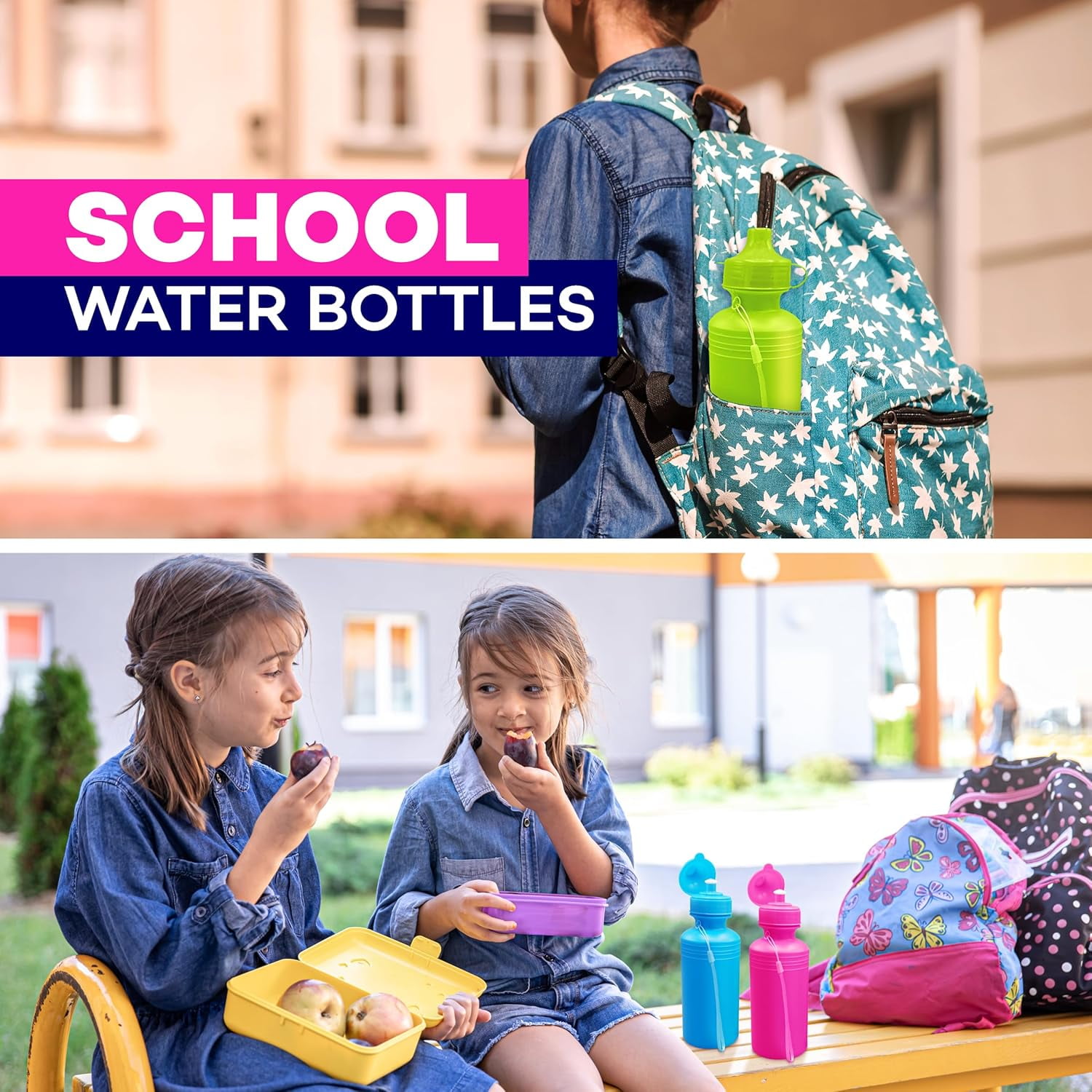 4E's Novelty Reusable Water Bottle for Kids & Adults, BPA-Free, Leakproof, Ideal for School & Sports, 18oz