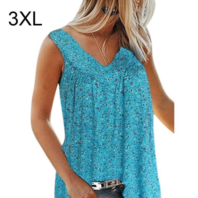 Guardurnaity Tanktop Sin Mangas Estampado Camiseta Sin Mangas Cuello Cuello Mujer Verano Mujer Chaleco Verano Prendas para la parte del cuerpo azul 3XL Guardurnaity AP002122-06