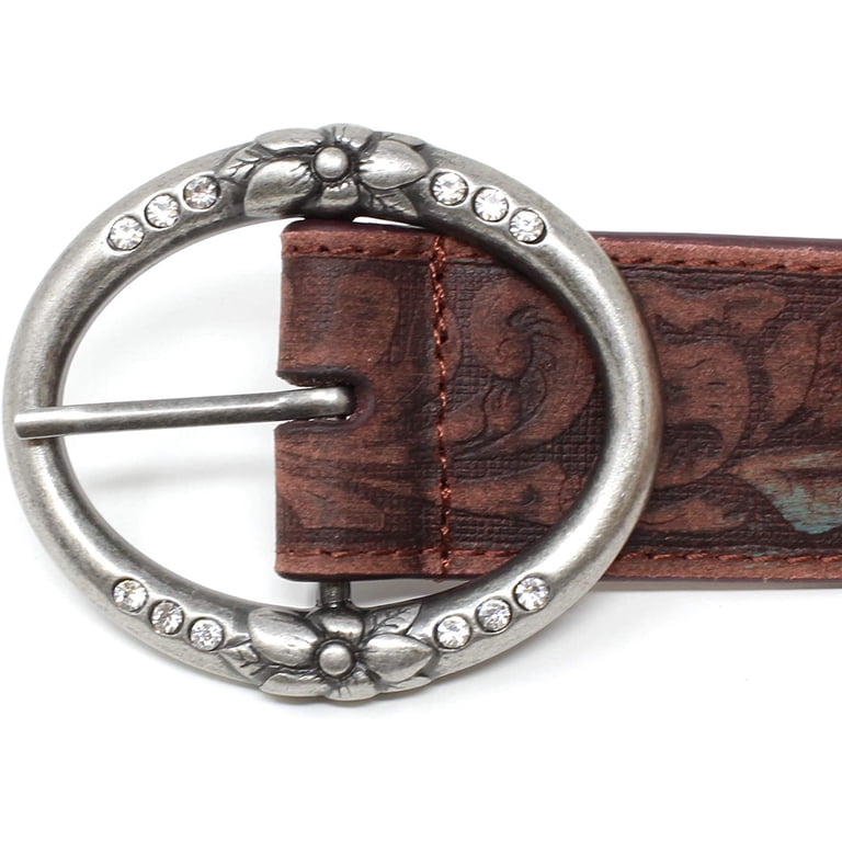 Distress Embossed Brown and Teal Leather Belt with  display picture 1