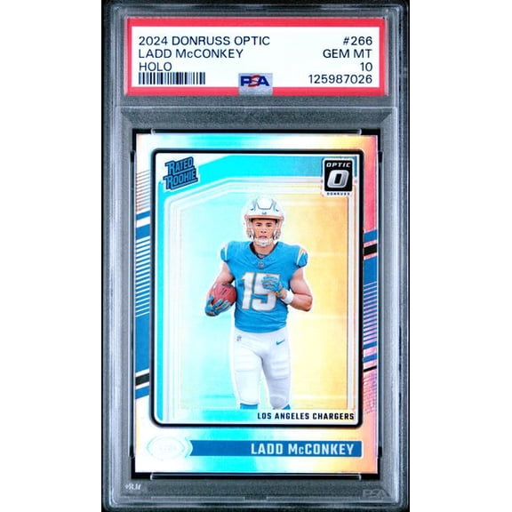 Graded 2024 Panini Donruss Optic Ladd McConkey #266 Holo Rookie RC Football Card PSA 10 Gem Mint