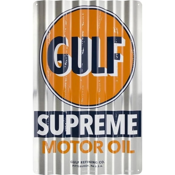 Hangtime Gulf Supreme Motor Oil corrugated sign 12 x 18 inches