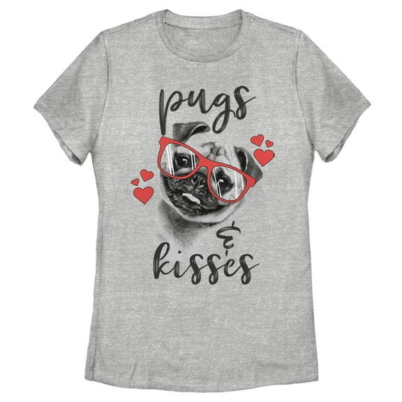 Women's Lost Gods Pugs and Kisses  Graphic Tee Athletic Heather Medium
