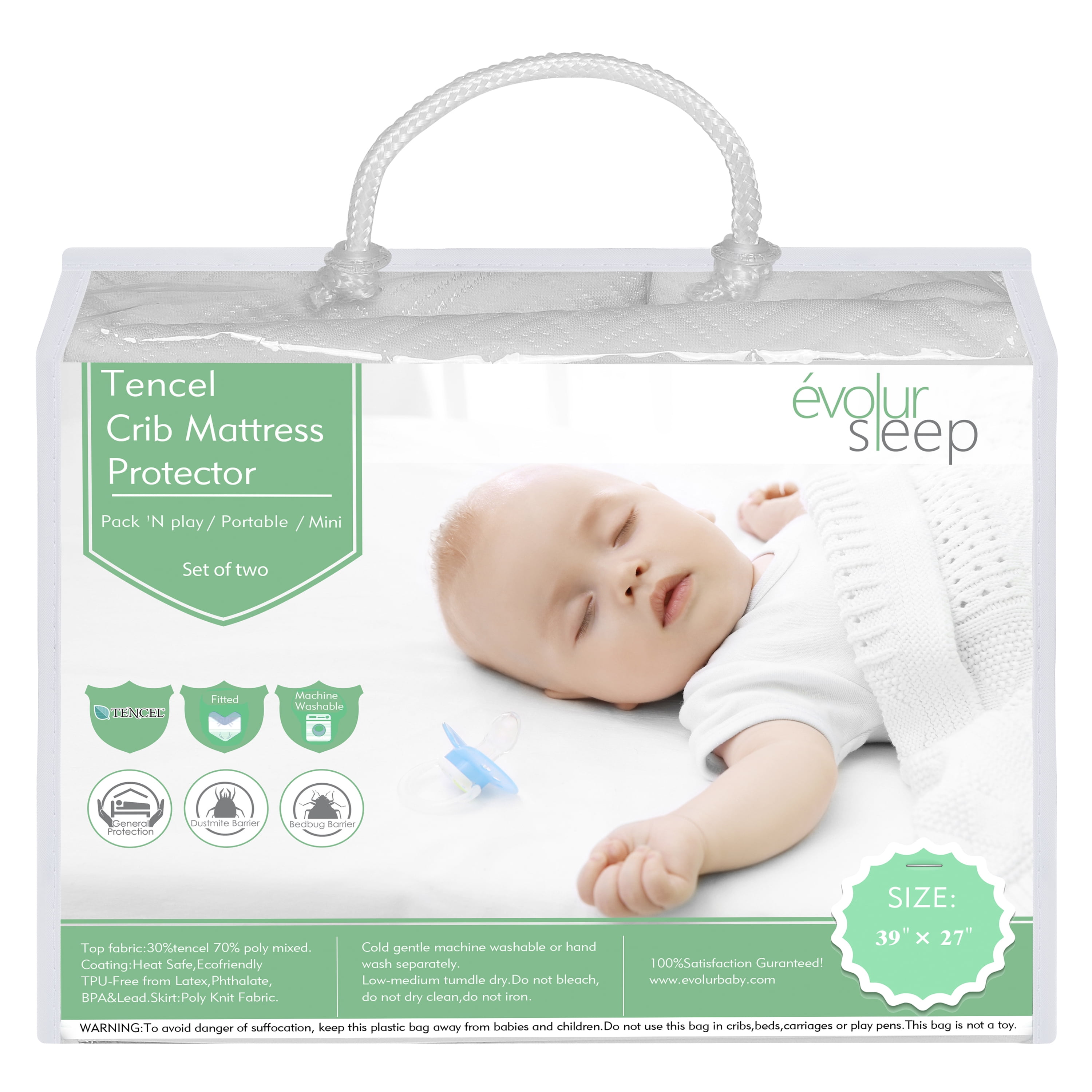Evolur Portable Crib Tencel Waterproof Mattress Protector and Fitted Sheet, Purple (2 Pack