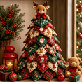thumbnail image 2 of Christmas Patchwork Quilted Fabric Tree DIY Kit, Santa Claus Topper Craft, Holiday Tabletop Decoration for Mantel Shelf and Entryway,A, 2 of 9