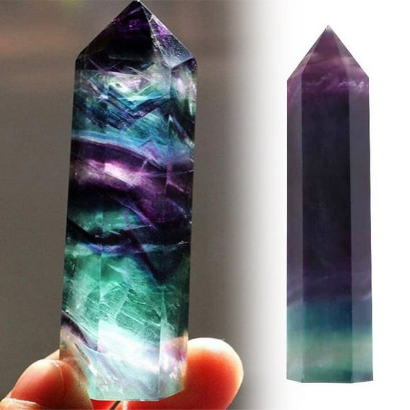 Colorful Fluorite Column Ornaments Natural Stone 6-Prism Crystal Column Green Fluorite Purple Fluorite Crystal