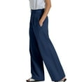 thumbnail image 4 of Prolriy Business Casual Pants for Women, Womens Daily Elastic Waist Pockets Straight Solid Color Casual Pants Loose Long Trousers Women's&nbsp;Pants Work Pants Women Navy S, 4 of 8