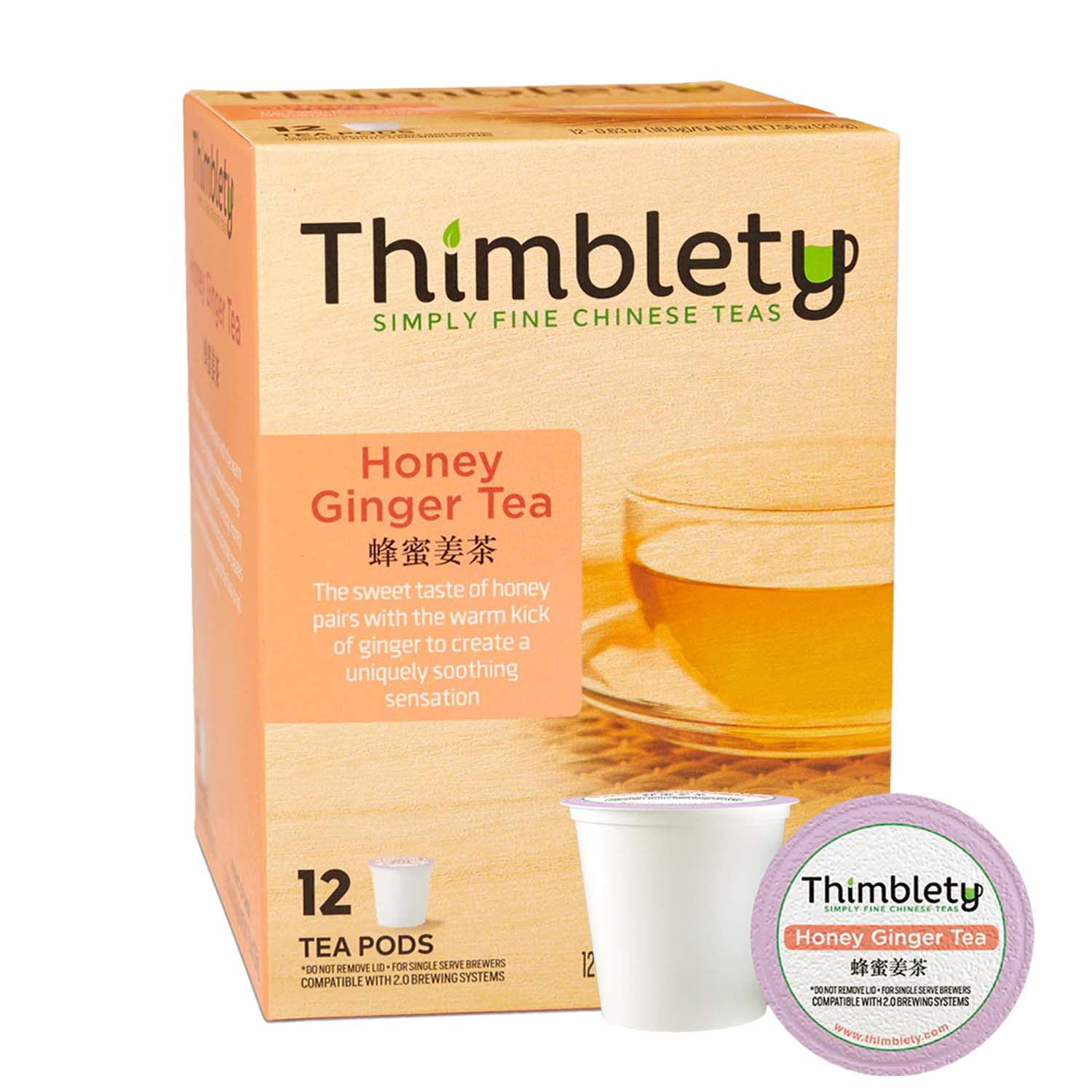 Thimblety Honey Ginger Tea for K-Cup Brewers, Honey Ginger Tea Pods, 12 Pods