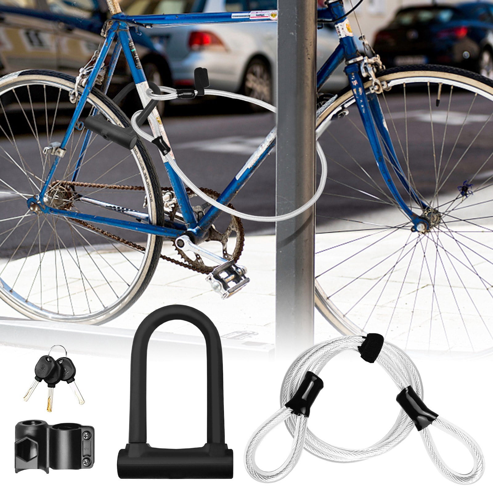 Heavy Duty Bicycle U Lock with Mounting Bracket Included