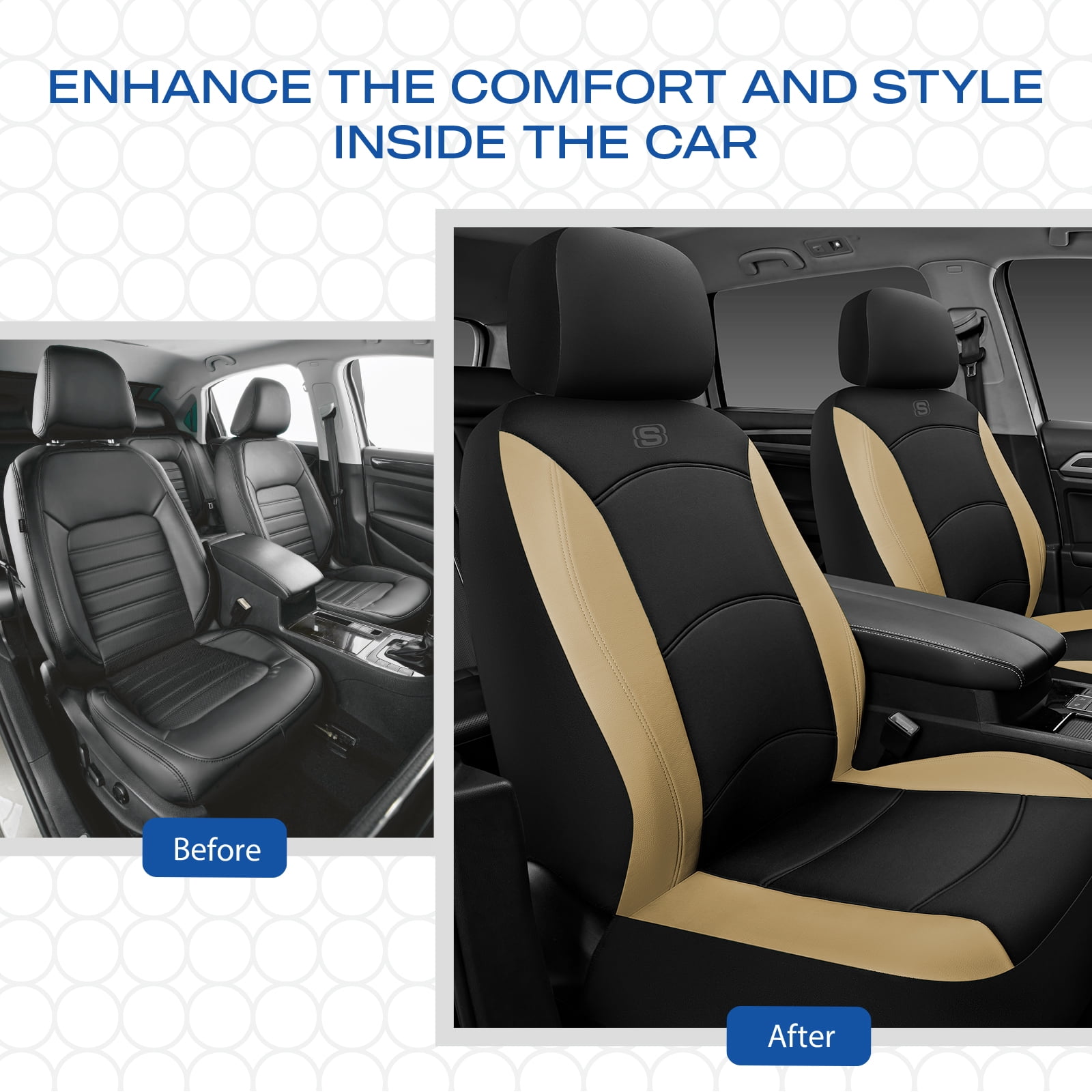 Skechers Lycra Memory Foam Car Seat Covers,Soft,Comfortable,Universal Fit for Cars,Trucks and SUVs Beige