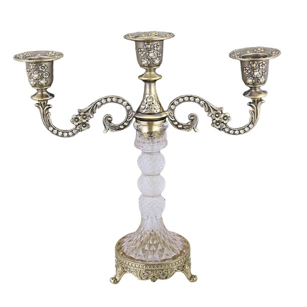 Candelabro de 3 brazos, elegante candelabro romántico de metal y cristal. Bronce