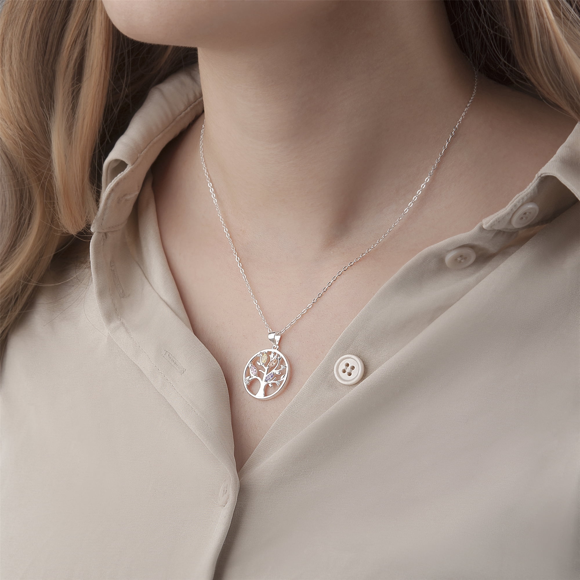 Anavia Gift for Mother with A Wish Card, Sterling Silver Life of Tree Necklace Mother Gift
