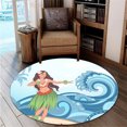 thumbnail image 2 of Hawaiian Hula Dance Cartoon Hibiscus Wave Round Carpet - AH, 2 of 5