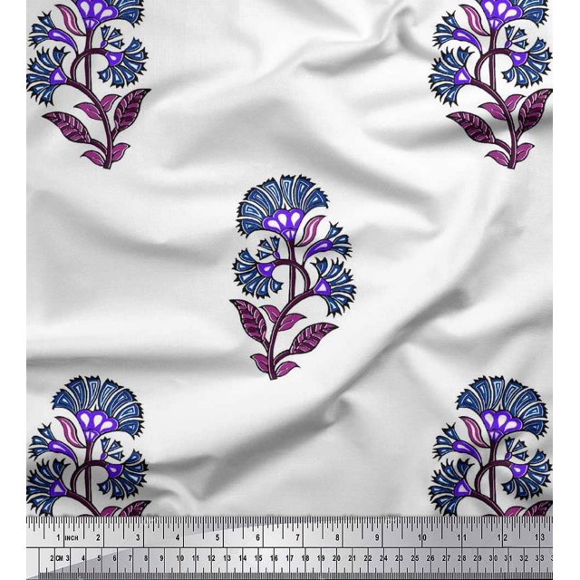 Soimoi Poly Georgette Fabric Leaves & Floral Block Print Sewing Fabric Yard 52 Inch Wide