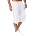 thumbnail image 2 of IYYVV Men's Long Cotton Linen Shorts Knee Length 3/4 Baggy Pants Summer Drawstring Sport Lounge Capri Pant with Pockets White 3XL, 2 of 4
