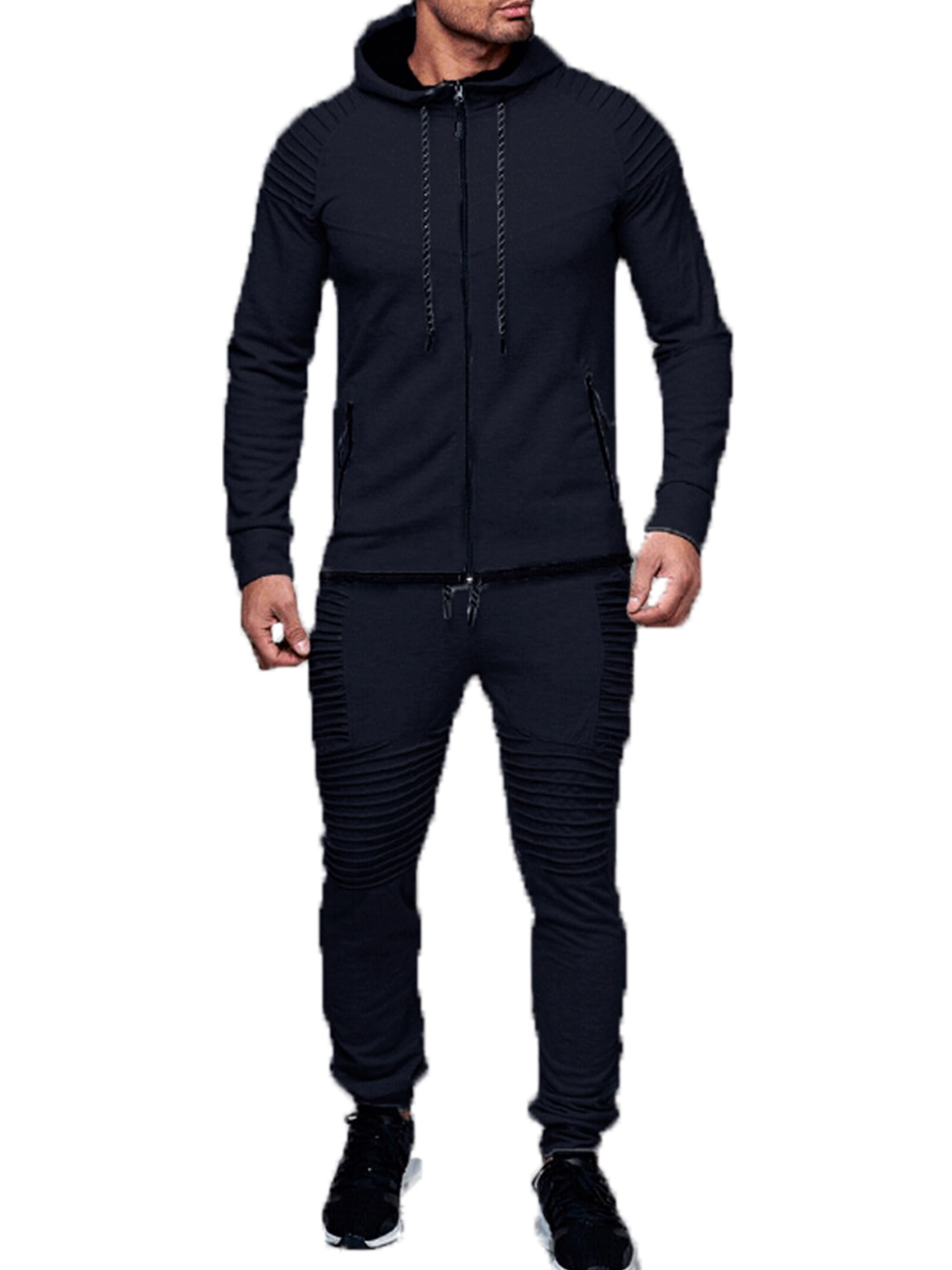 Mens Joggers Tracksuit Set Slim Fit Full Sleeve Polyester Zipper Up Hoodie Tops and Bottom Men Tracksuit Sets Urban Athletic 