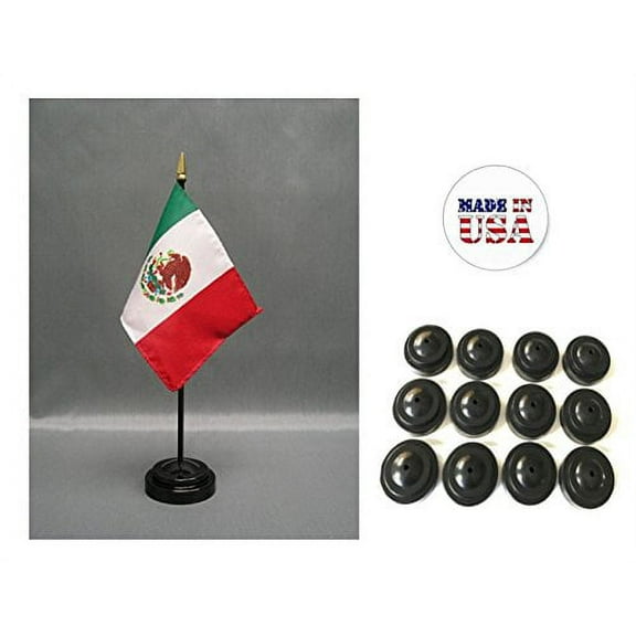 Box of 12 Mexico 4"x6" Miniature Desk & Table Flags Includes 12 Flag Stands & 12 Mexican Small Mini Stick Flags
