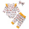 thumbnail image 2 of Conjunto de mono + pantalón + diadema para niña recién nacida con estampado de arcoíris y mangas abullonadas de Herrnalise, 2 of 8