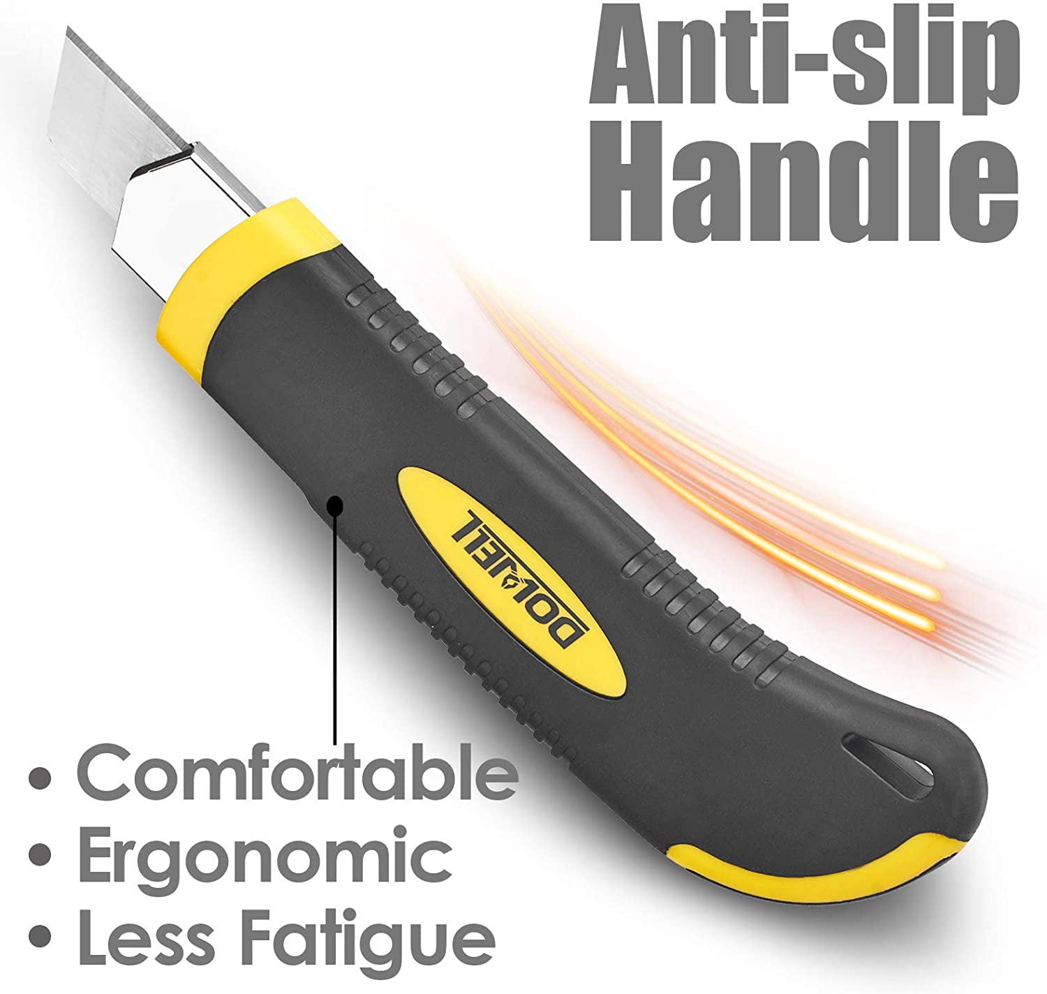 Utility Knife Box Cutter Retractable Self Loading Heavy Duty Snap Off Quick Change Extra Blades(3PCS) TPR+PP Handle Cutting Cardboard Boxes or DIY 3Pack