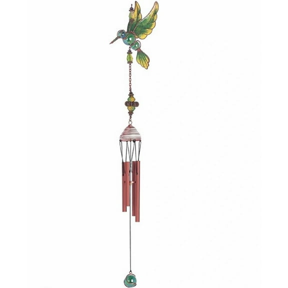 FC Design 23" Long Green Hummingbird Copper and Gem Wind Chime Garden Patio Decoration