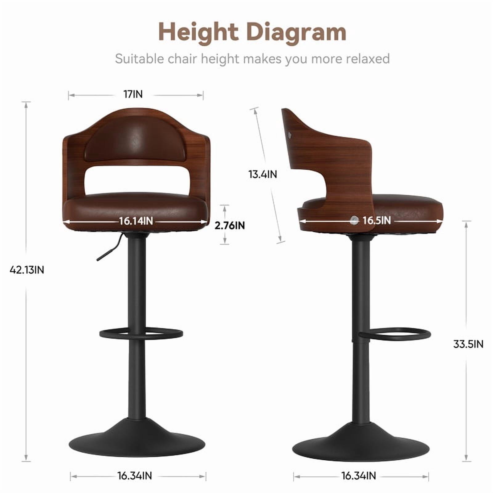 Daluvenix Swivel Bar Stools Set of 4, Wooden Kitchen Bar Chairs with Back, PU Leather Counter Height Barstools for Kitchen Island, Brown