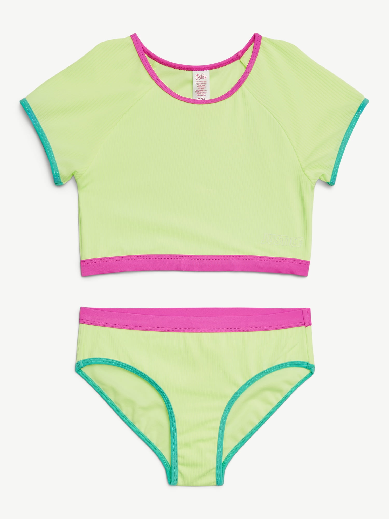 Justice Girls Short Sleeve Rashguard with Bikini Bottom Two-Piece, Sizes 5-18