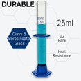thumbnail image 2 of Eisco Labs - 25mL Borosilicate Glass Measuring Cylinder with Spout, Detachable Hexagonal Base & Protection Collar – Class B, 0.5mL Increments, Heat Resistant for Science Labs & Classrooms, 12 Pack, 2 of 6