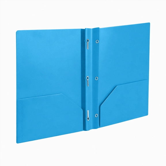 Heavy Duty Plastic Folders with Pockets and Prongs,1 Pack 2 Pocket Folders 3 Prong Folders,Poly Folders with Prongs for School Office, Letter Size Pocket Folders with Brads(Bule)