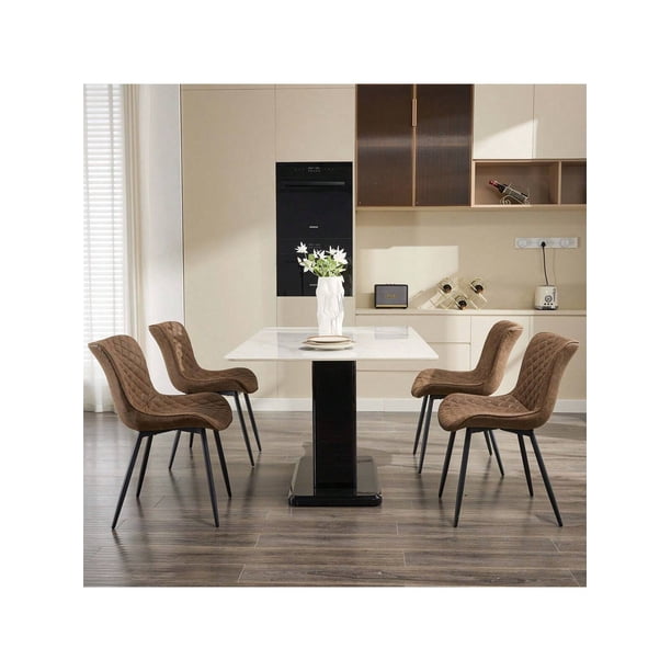 Set of 2 forrado mid century moderno armless dining sillas-faux leather back y metal legs suitable para dining room dormitorio o reception waiting room