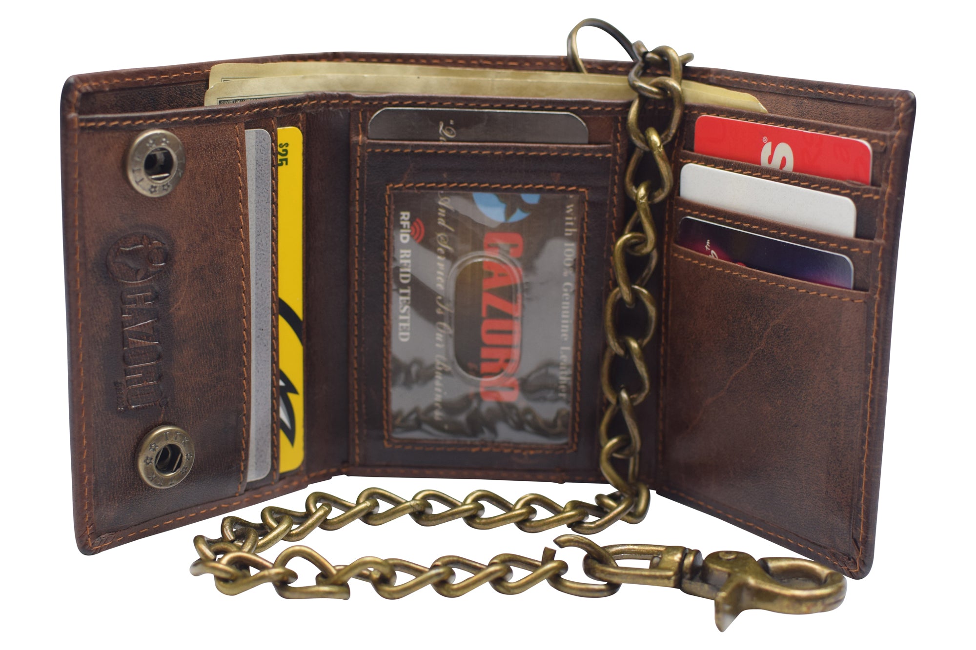 RFID-Blocking Leder-Portemonnaie Biker-Style – Langes Scheckbuch-Design In Schwarz, Braun, Tan