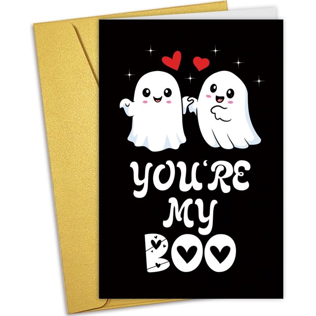Tarjeta de felicitación HCIU6YGQ divertida y linda con forma de fantasma para el día de San Valentín